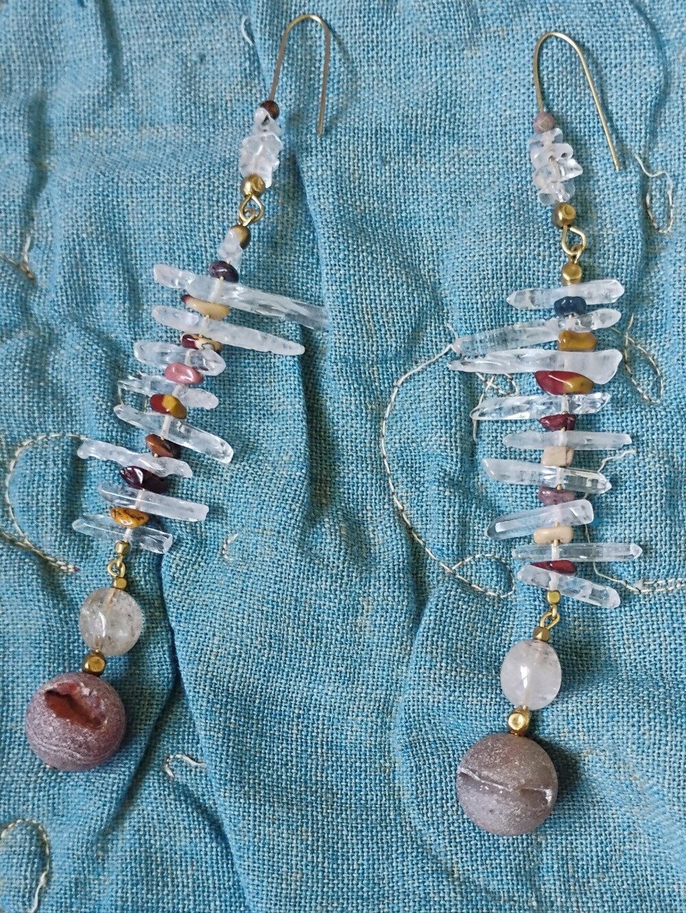 XXL 'Showstopper' Quartz, Mooakite Jasper, and Druzy Statement Earrings - Picture 2 of 9